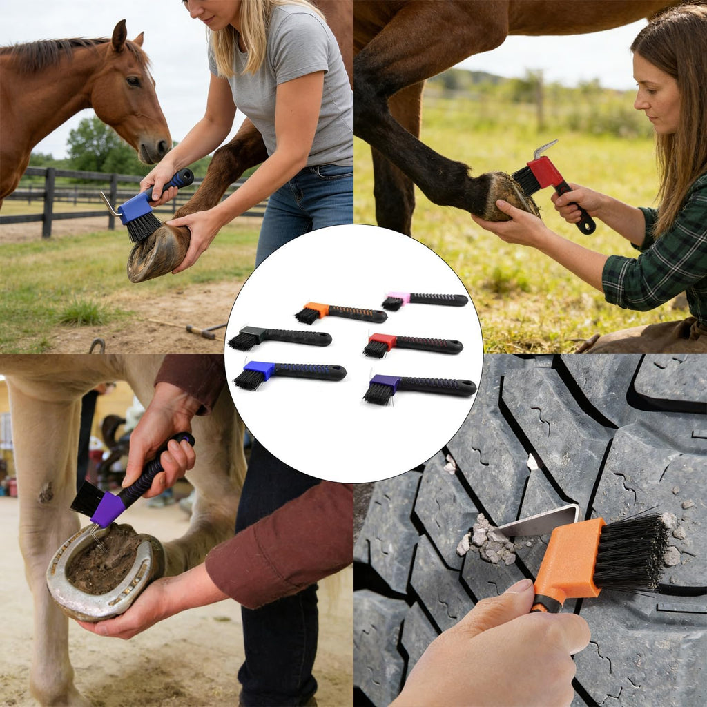Purple horse grooming tool for cleaning hooves and boots
