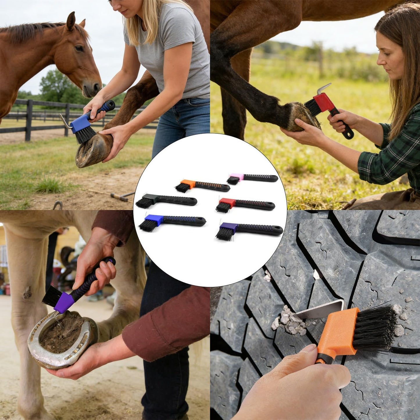 Purple horse grooming tool for cleaning hooves and boots