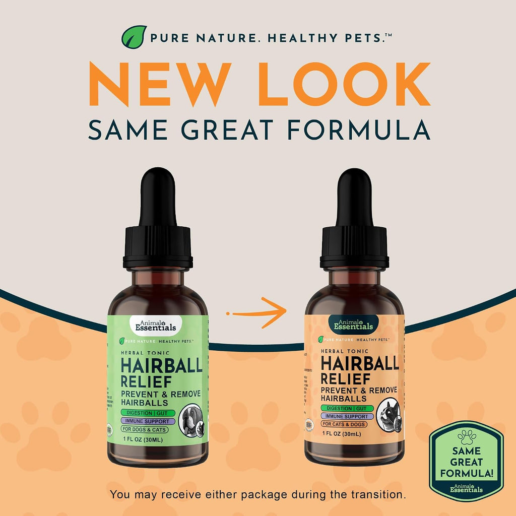 Natural hairball treatment for cats and dogs showcasing the liquid dropper application.
