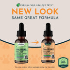 Natural hairball treatment for cats and dogs showcasing the liquid dropper application.