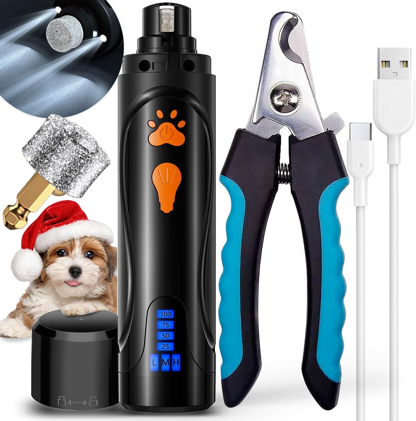 YABIFE Super Quiet Dog Nail Grinder & Clippers Kit with 2 LED Lights, 3 Speeds Up to 12,000 RPM, Lower Than 30dB Electric Pet Nail Trimmer for Small Medium Large Dogs and Cats - Image 12