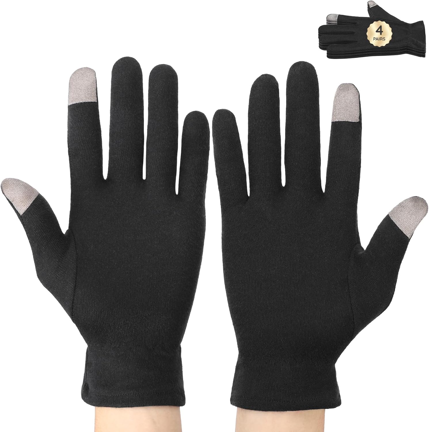 Segbeauty Black Cotton Touchscreen Moisturizing Gloves front view for hand care