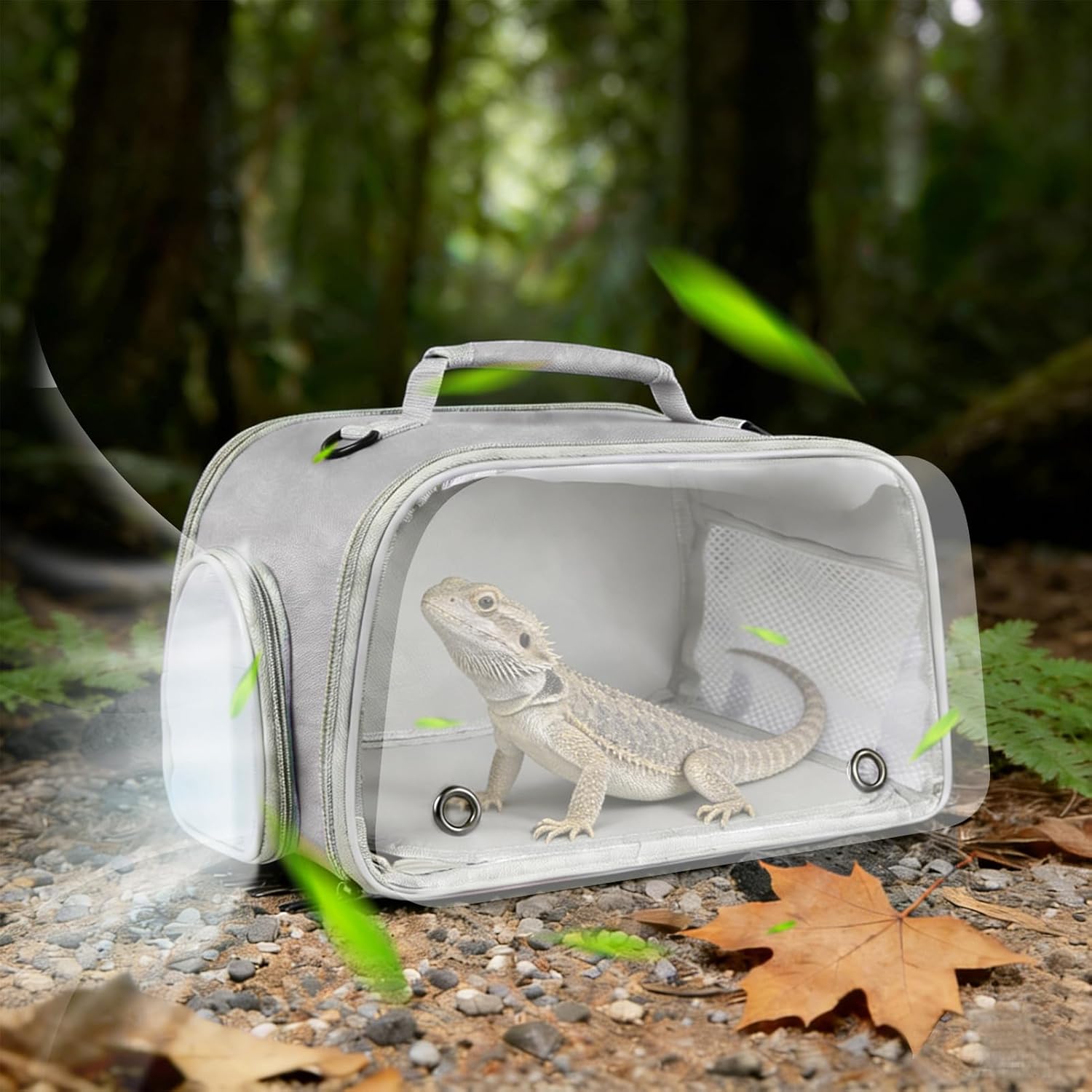 WEVONIGU Scratch-Resistant Bearded Dragon Backpack Foldable Gecko Carrier Ventilation Travel Bag with Clear View Window Dual Carry Cage Options for Travel Hiking & Vet Visits - Image 10