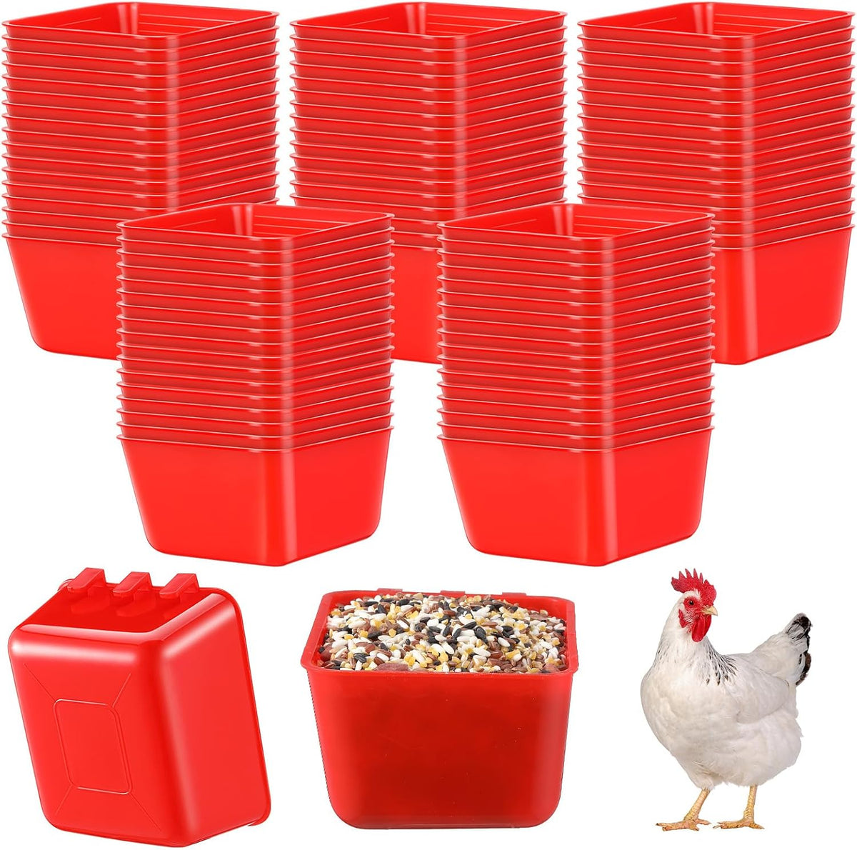 Maxdot red chicken feeder cage cup front view