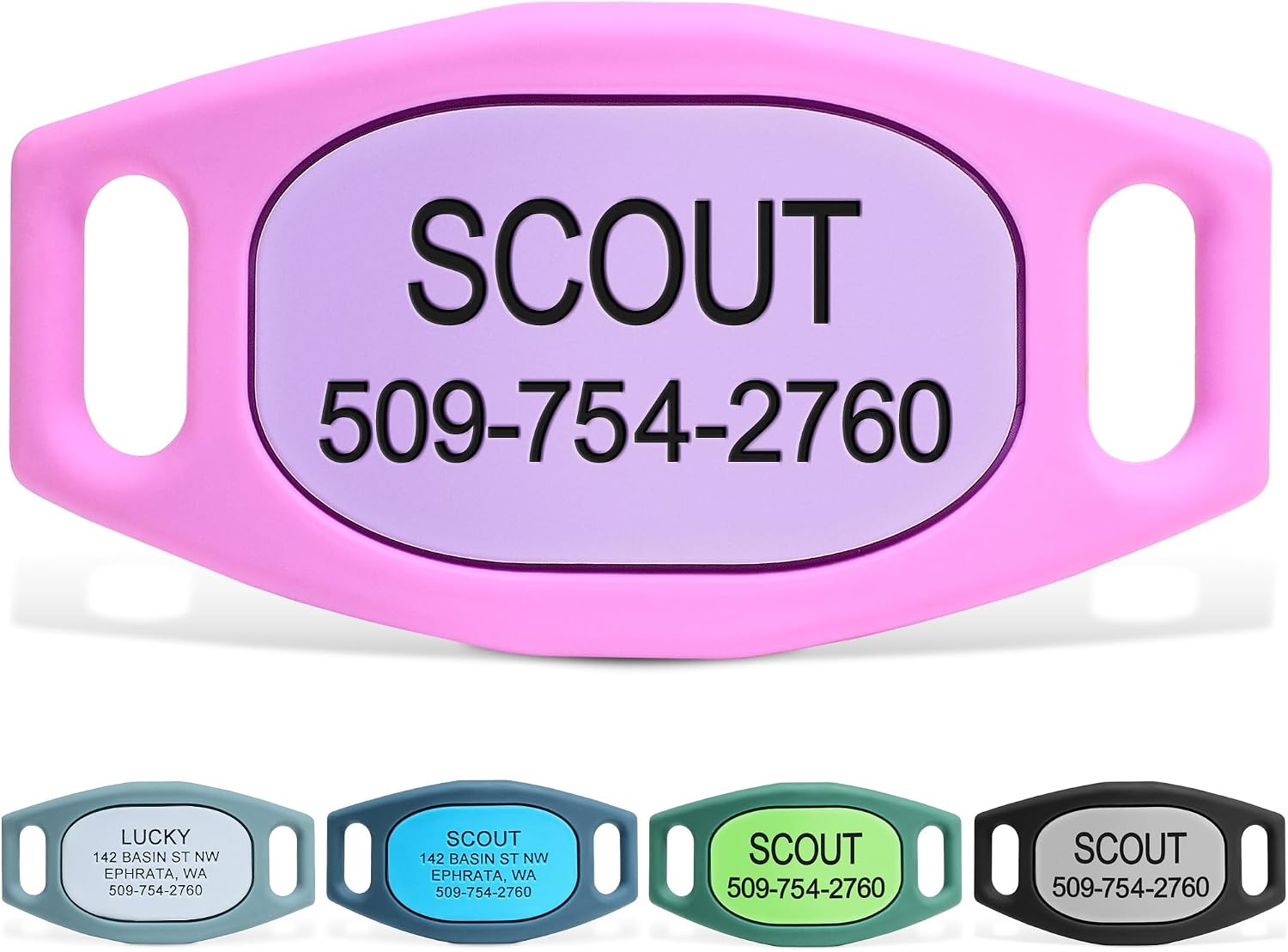 GoTags Silent Dog Tag, Personalized Engraved Silicone and Cat Name Pet ID Tags, Soundless Quiet Slide On Nameplate for Collars, No More Jingling Tags (Gray, Large) - Image 11