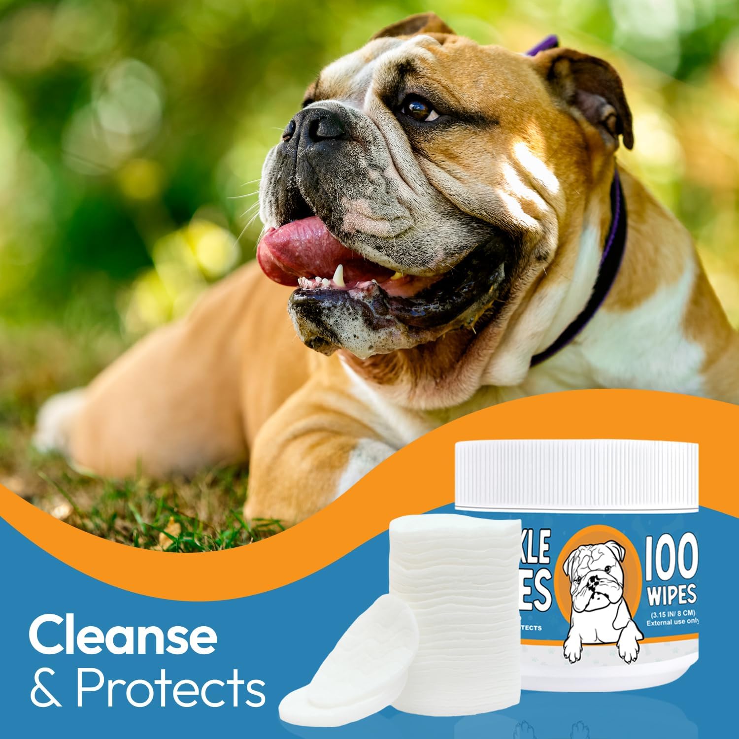 Bulldog Wrinkle Wipes for Dogs - Deodorizing & Soothing with Honeysuckle Extract - Non-Irritating, Cleans Wrinkles, Folds, Paws & Tail Pockets - for Bulldogs, Pugs & Frenchies (100 Count) - Image 9