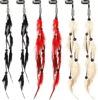 Mwoot 6 Pack Handmade Boho Feather Hair Clips front view