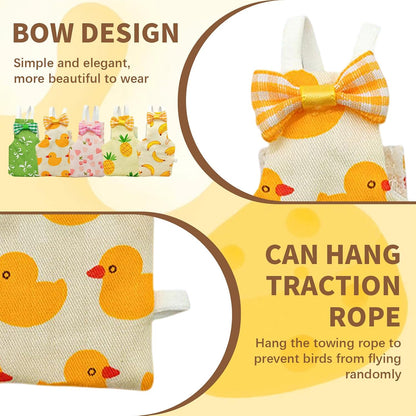 Side view of a reusable chicken diaper showing the spacious tail and wing clearance holes