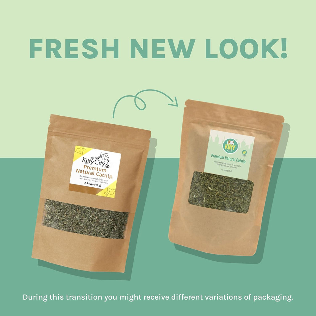 Kitty City Catnip Bag three pack showing loose premium natural herb