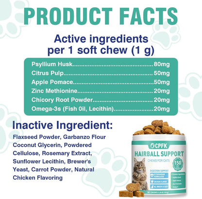 Feline digestive health and shedding control supplement facts