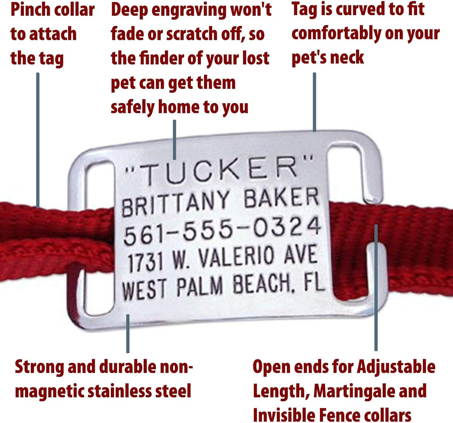 Deep engraved custom pet identification tag large size.