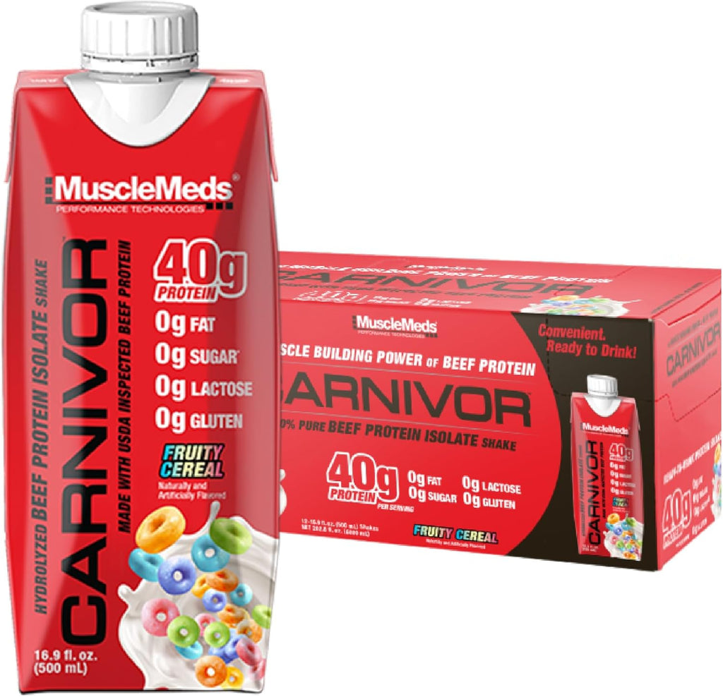 MuscleMeds Carnivor RTD Fruity Cereal pack of 12 front view