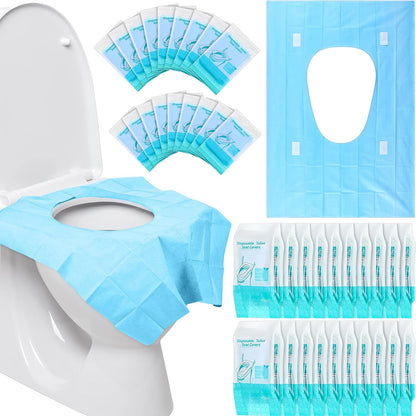 Yahenda disposable toilet seat covers 200 pack front view showing sky blue packaging.