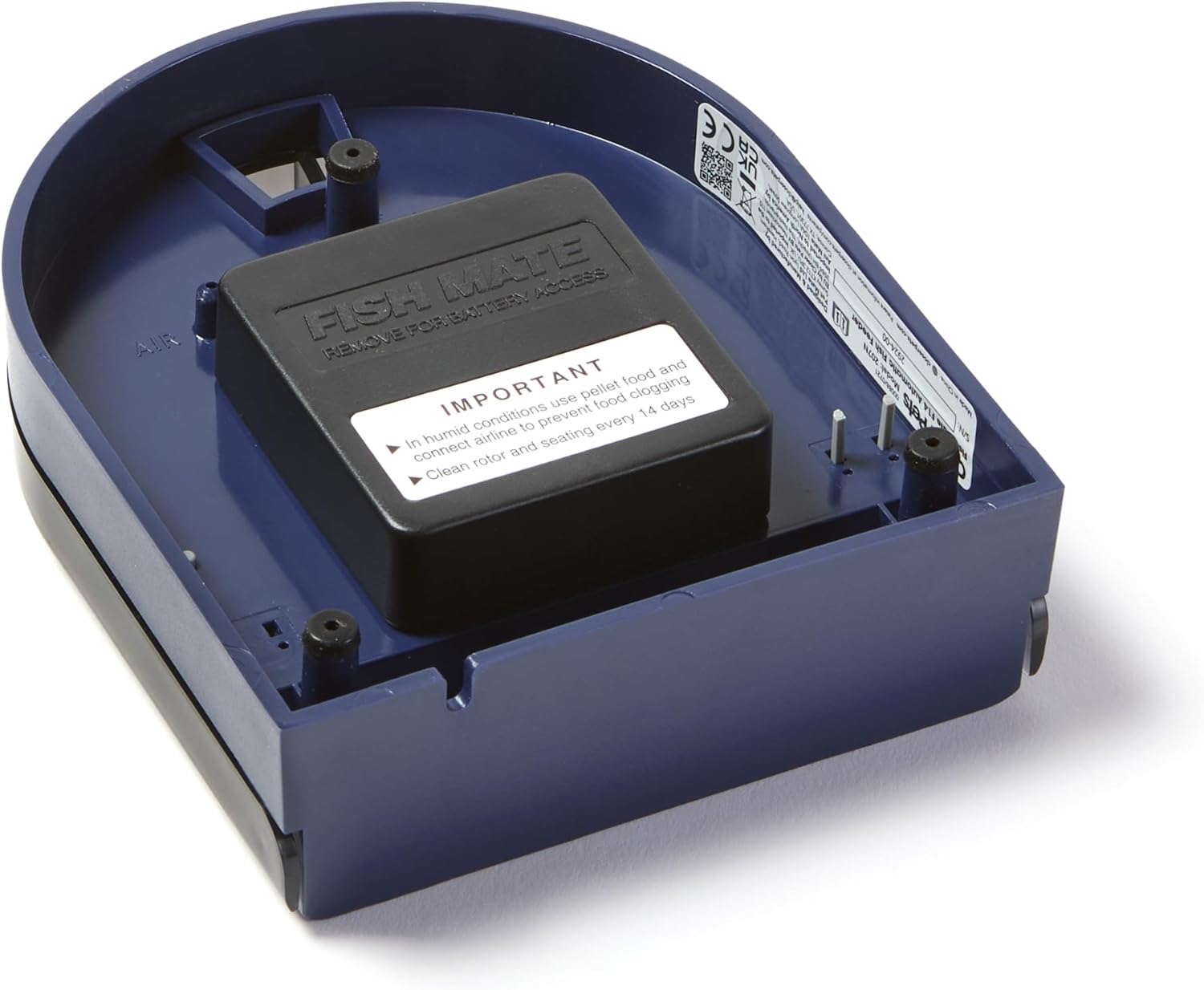 Fish Mate 14 meal automatic pet feeder packaging box side view showing specifications.