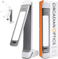 Circadian Optics Lumos 2.0 desk lamp front view showing compact adjustable panel.