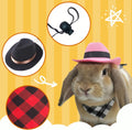 Small animal western outfit featuring black felt hat and red checkered scarf