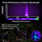 EOWCO ultraviolet light spotlight mode demonstrating the adjustable zoom focus feature on a dark background.