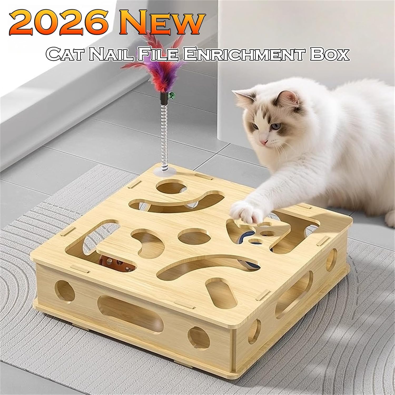 CHIZISX Feline Enrichment Toy demonstrating how treats are hidden inside the maze paths.