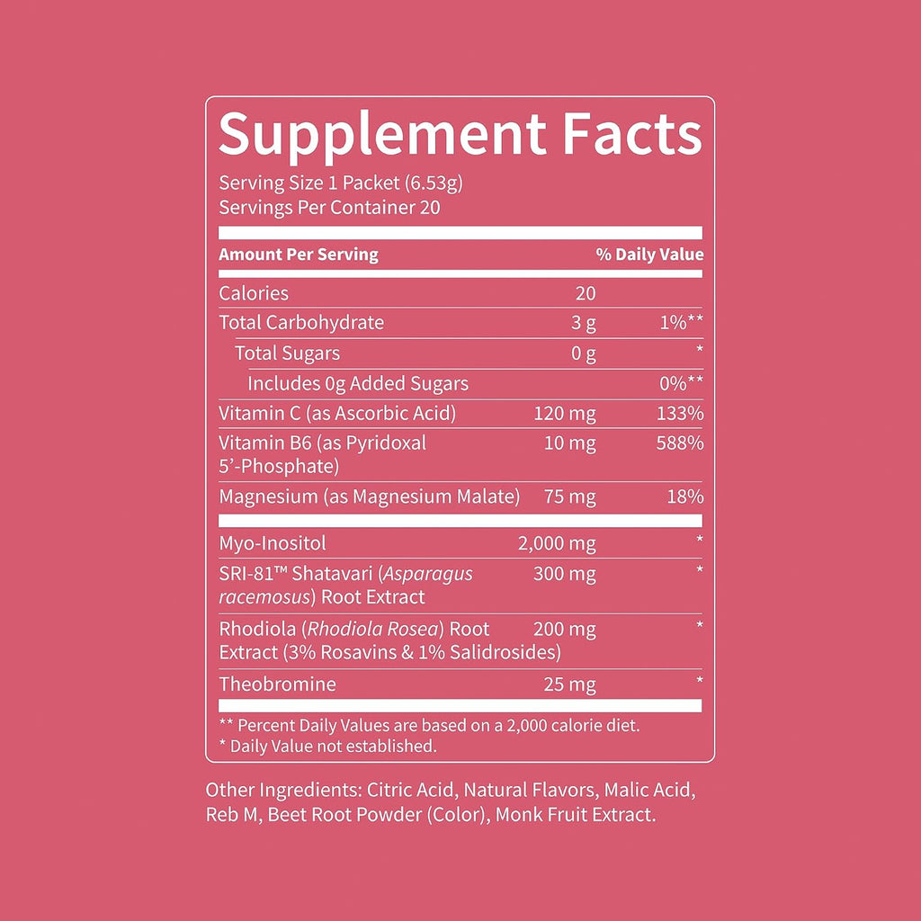 Nello Superbalance Hormonal Support Drink Mix, SRI-81 Shatavari, Myo-Inositol, Rhodiola Rosea, Vitamin C, Magnesium, Theobromine (20 Servings, Strawberry Lemonade) - Image 7