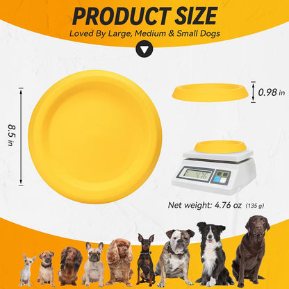 Large breed dog catching yellow Fusoto flying disc