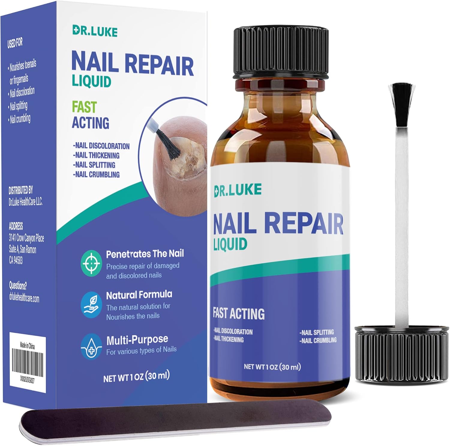 Dr. Luke Nail Repair Liquid front view for damaged nail treatment.