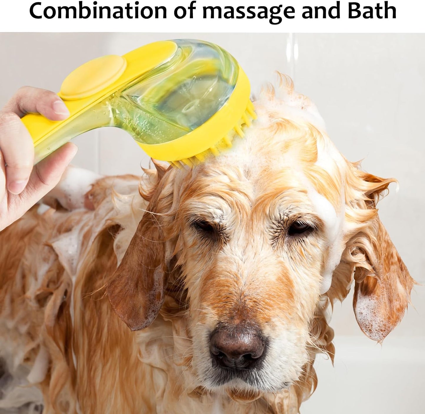 ELEGX silicone pet scrubber with built in shampoo dispenser top angle view