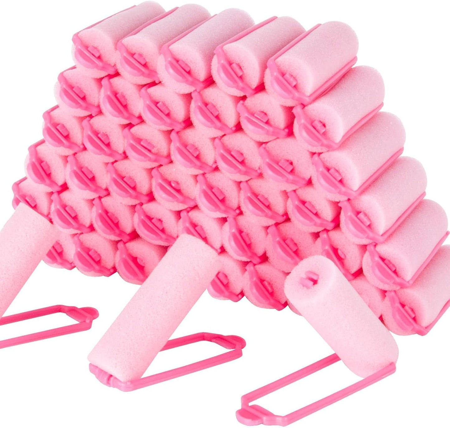 MAQIHAN foam hair rollers front view set of forty pink sponge curlers.