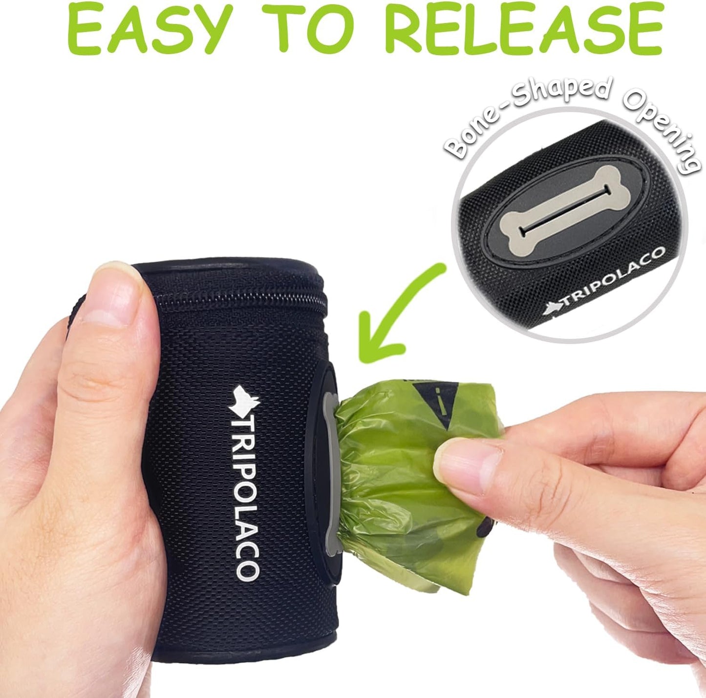 Durable soft fabric doggy pouch with heavy duty metal carabiner clip