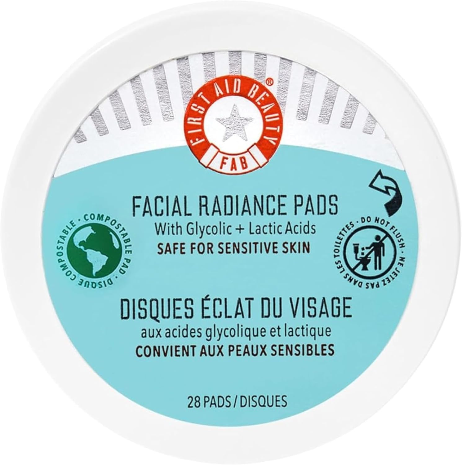 First Aid Beauty Facial Radiance Pads jar front view showing packaging details