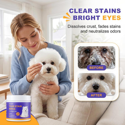 Extra thick dog eye wipes being used to clean pet facial folds