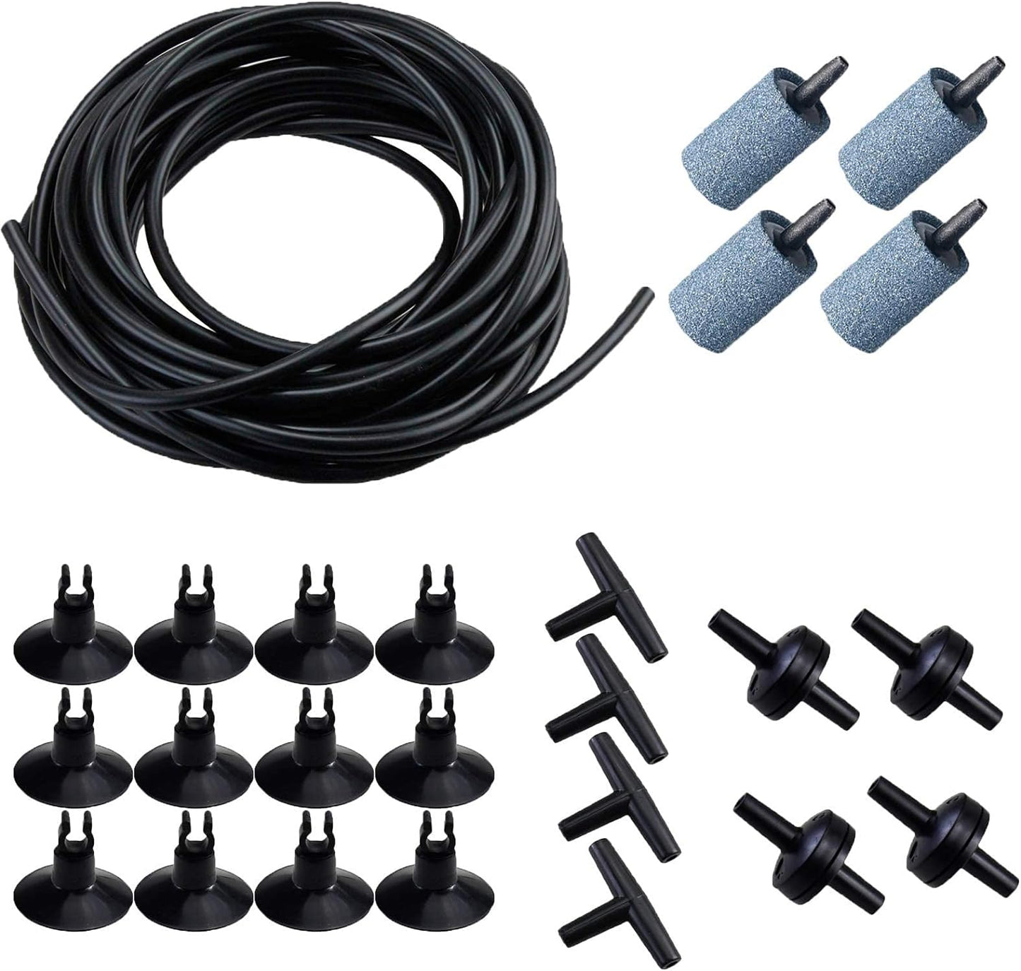 AQUANEAT Aquarium Airline Tubing Kit front view showcasing the complete 25 feet black pipe package.