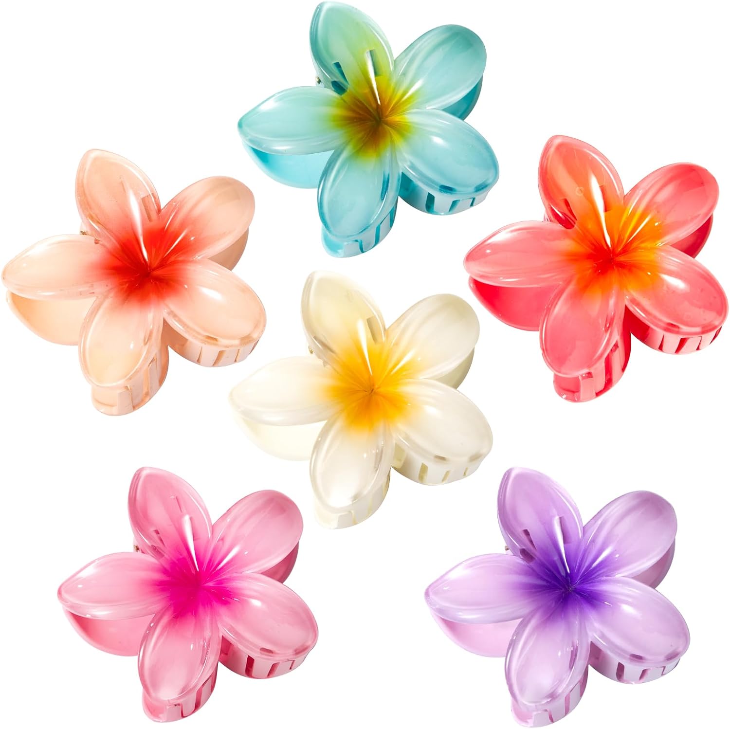 Prityka 6 Pack Flower Hair Claw Clips front view colorful floral design