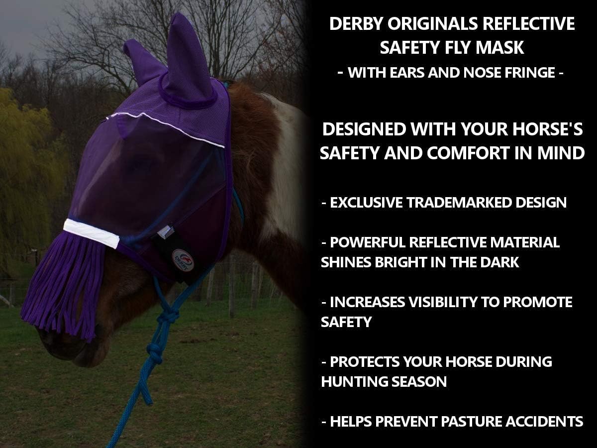 Side profile of horse wearing Derby Originals fly mask with ears