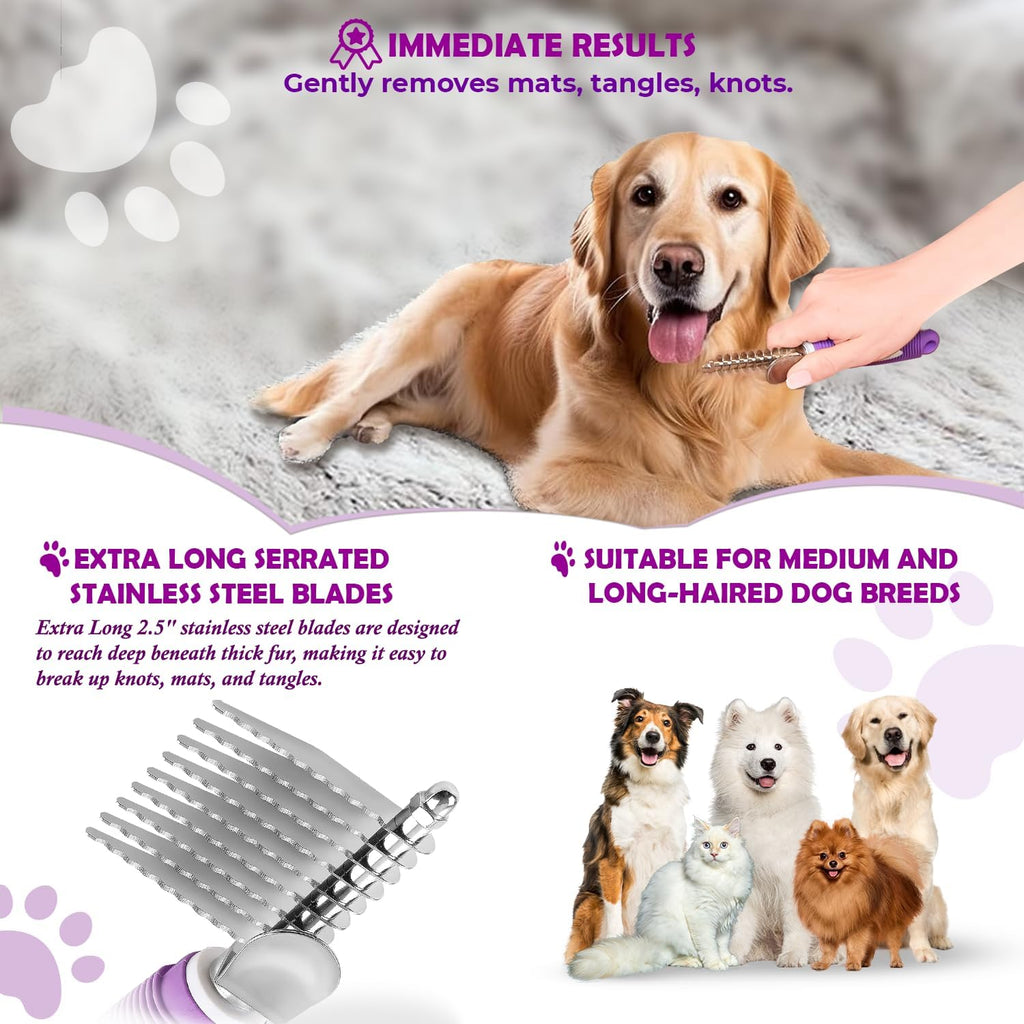 Ergonomic purple handle of Genpepado dog and cat dematting tool