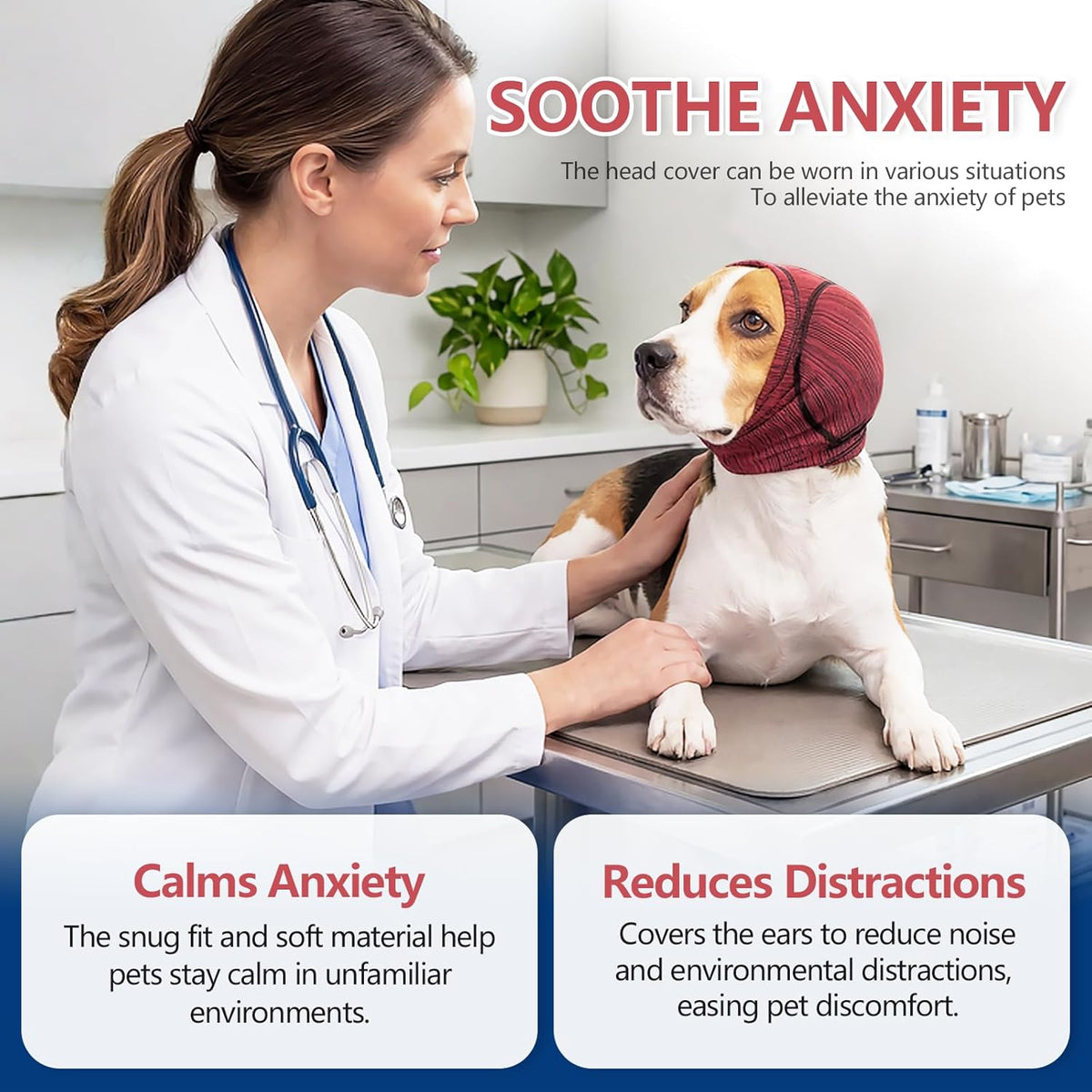 Dog wearing pink Nanaki calming hood for noise protection