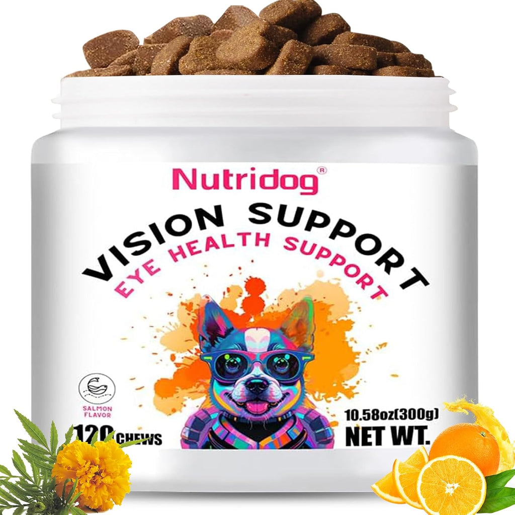 Nutridog Vision Support eye supplements for dogs front view packaging