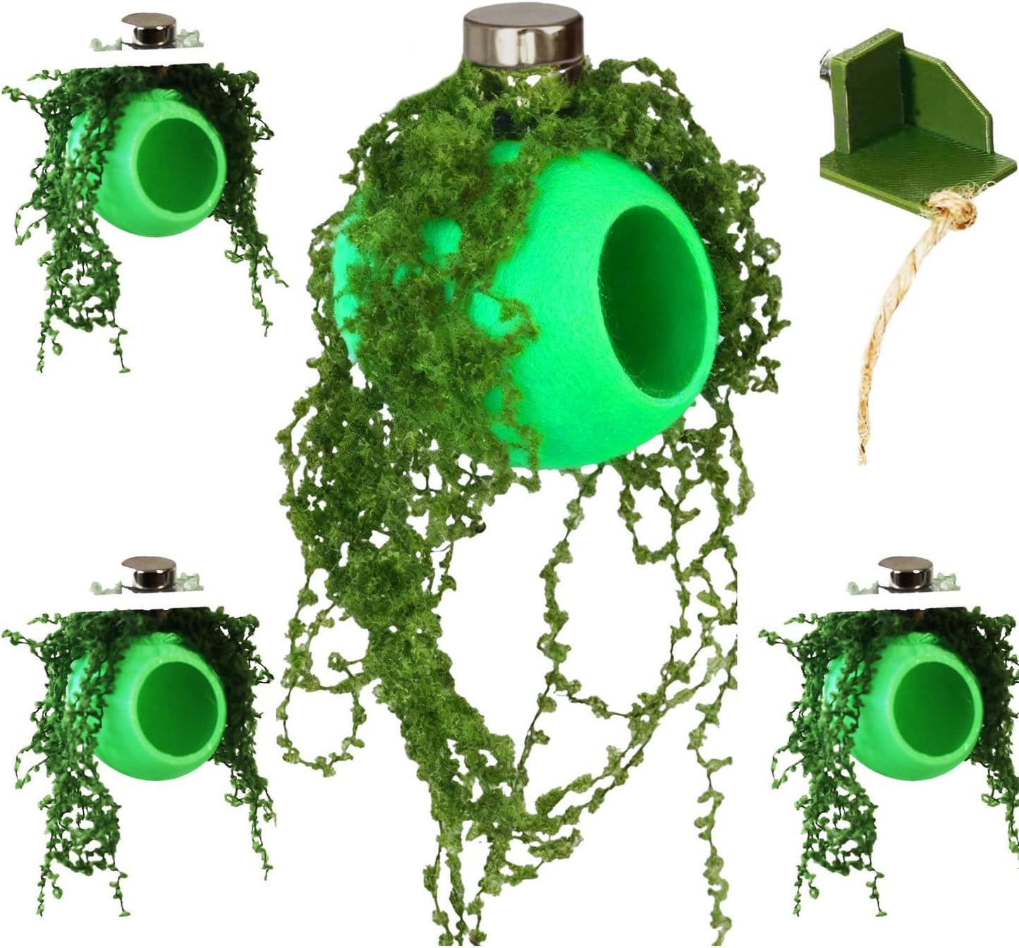Overhead perspective of YOMENO silkworm shaped spider cocoons demonstrating premium artificial moss textures