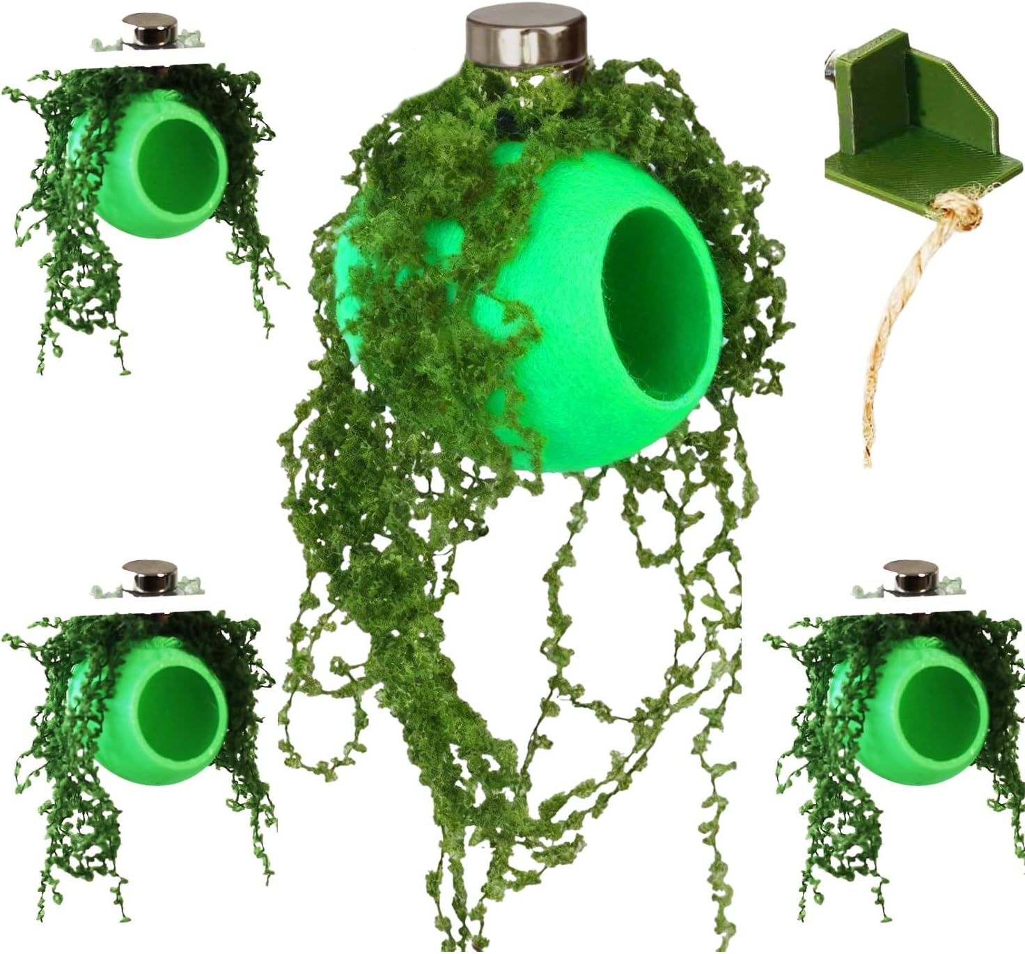 Overhead perspective of YOMENO silkworm shaped spider cocoons demonstrating premium artificial moss textures