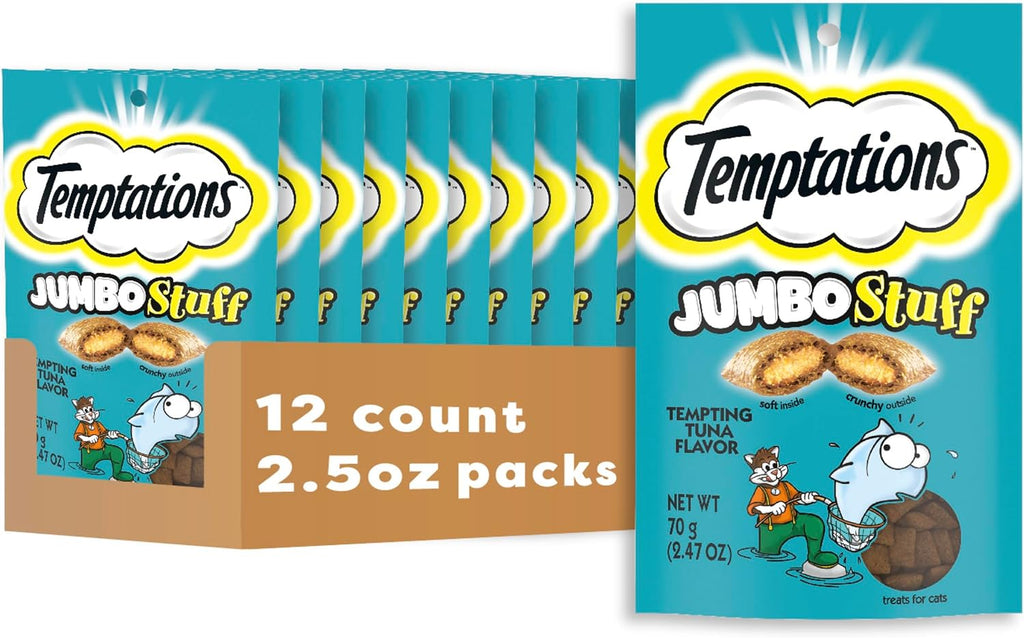 Temptations Jumbo Stuffed Cat Treats, Crunchy and Soft Cat Treats, Tempting Tuna Flavor, 14 oz. Tub - Image 15