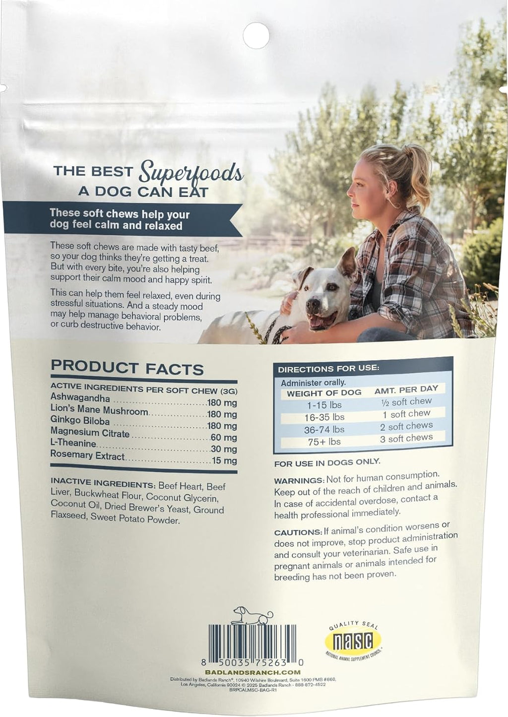 Natural ingredients pet calming formula by Badlands Ranch for daily use