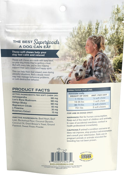 Natural ingredients pet calming formula by Badlands Ranch for daily use