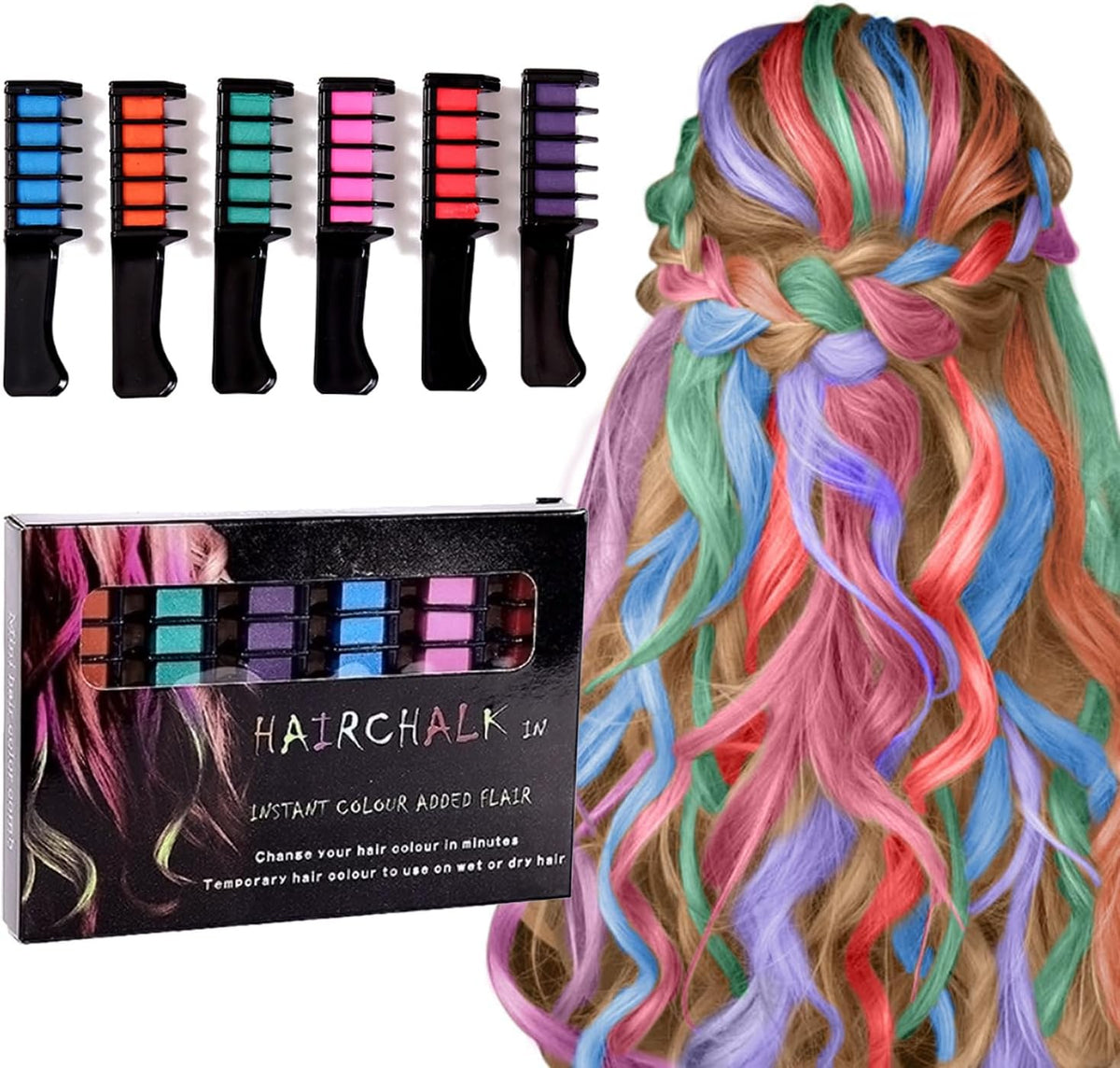 Yousim 6 Pcs Washable Hair Chalk Comb set front view