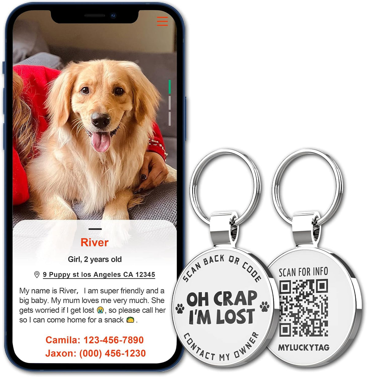 MYLUCKYTAG online profile pet tag attached to a cat collar