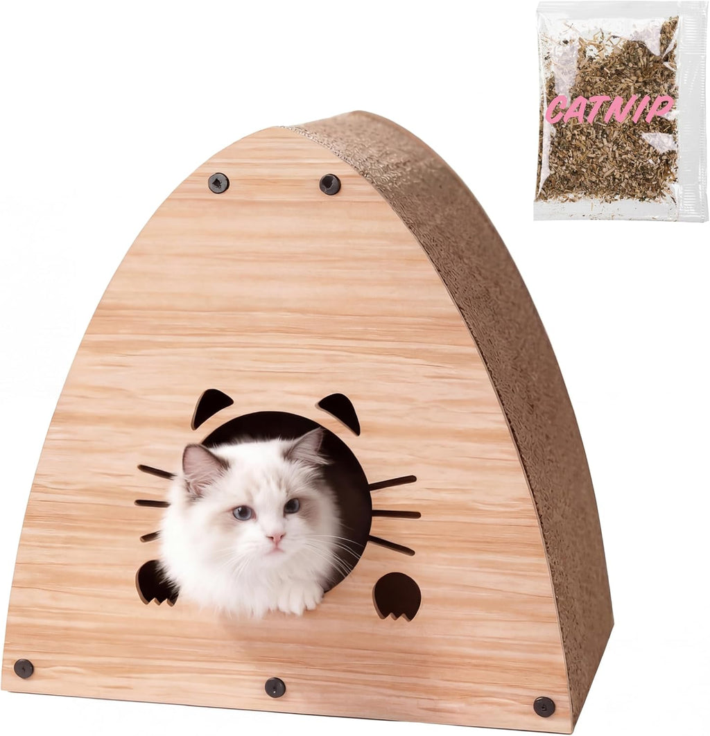 CSR1006A Koko 19" Modern Cardboard Triangle Cat Cave Scratcher with Catnip, Almond - Image 10