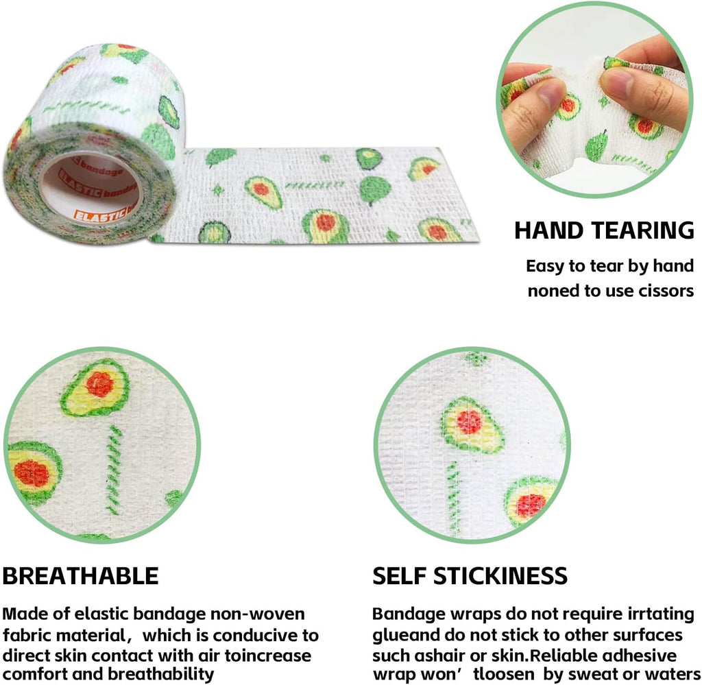 Pet owner applying colorful fruit print bandage to dog paw
