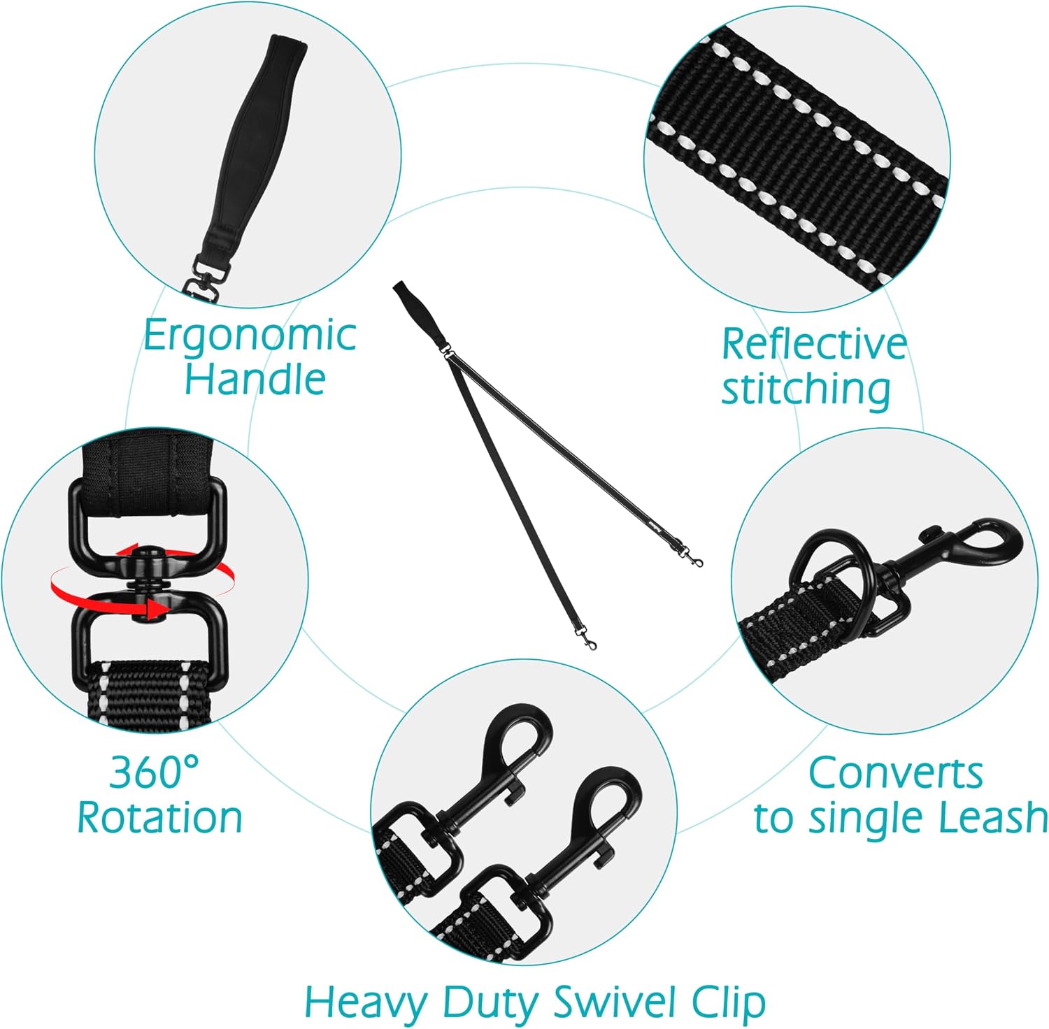 PetBonus no pull leash attached to front and back harness rings
