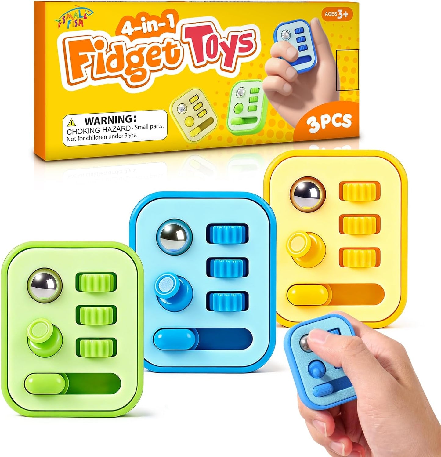 SMALL FISH handheld fidget sensory toys three pack front view for anxiety relief