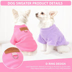 Close-up of the durable metal D-ring attachment on a purple puppy sweater outfit