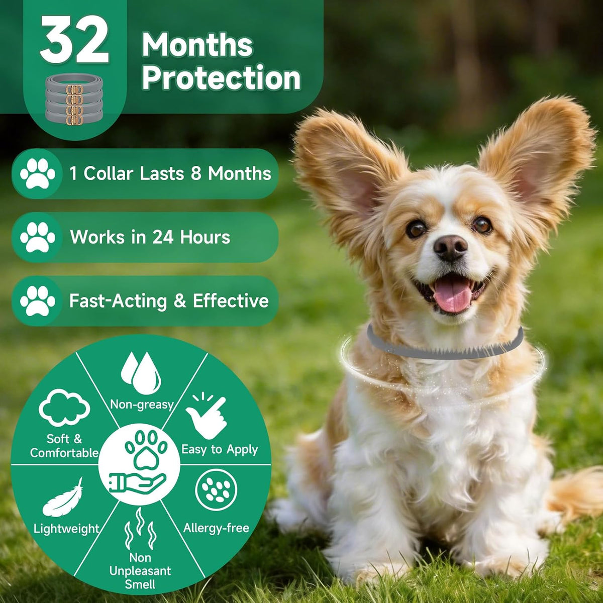 Waterproof flea treatment collar for large and small dogs