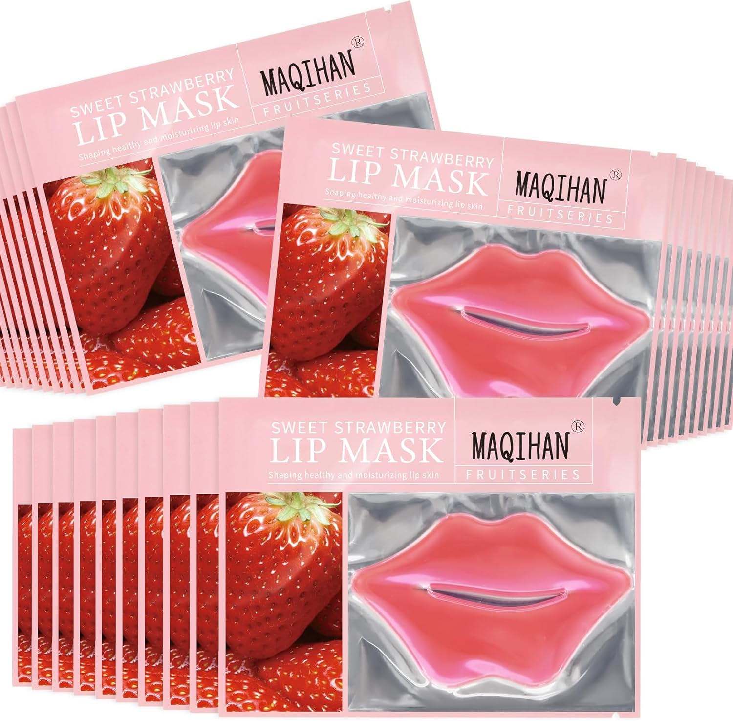 Maqihan 30 pieces moisturizing lip mask pink patches front view